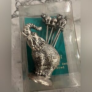 Silver plated  Elephant Cocktail Picks Set